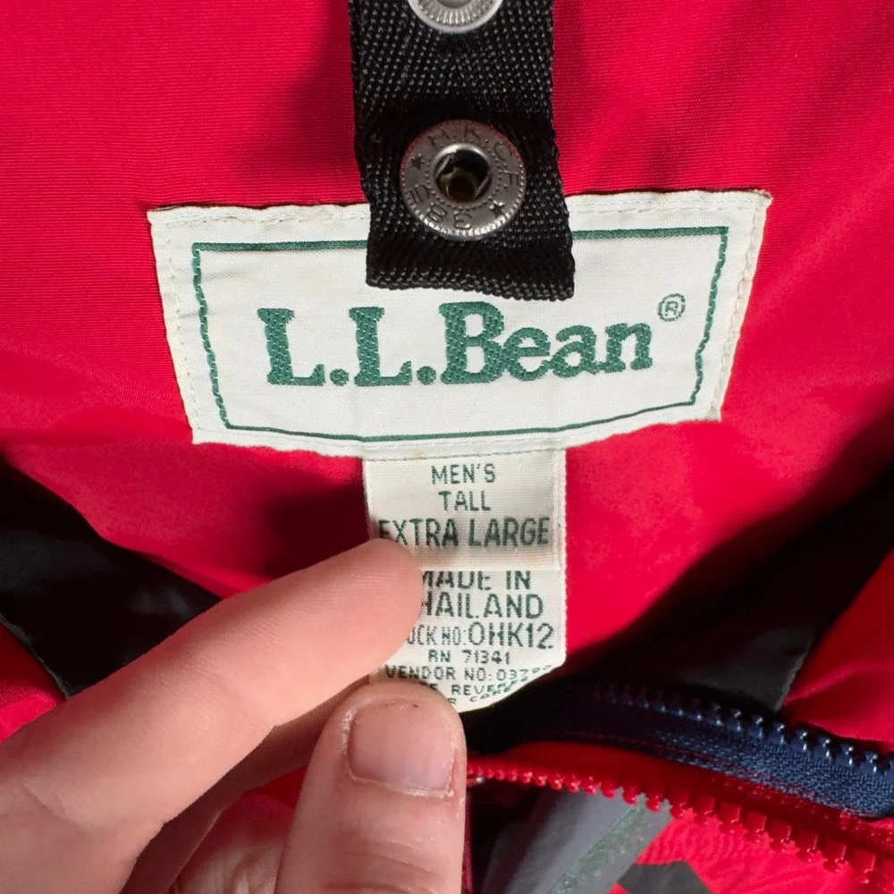 Vintage LL Bean Men's Tall Extra Large Red Grey Color Block Ski Insulated Jacket